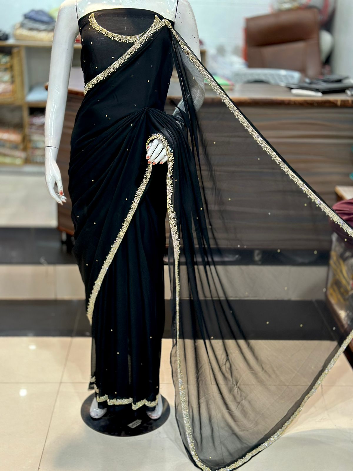 Shifoon stuff handmade Saree