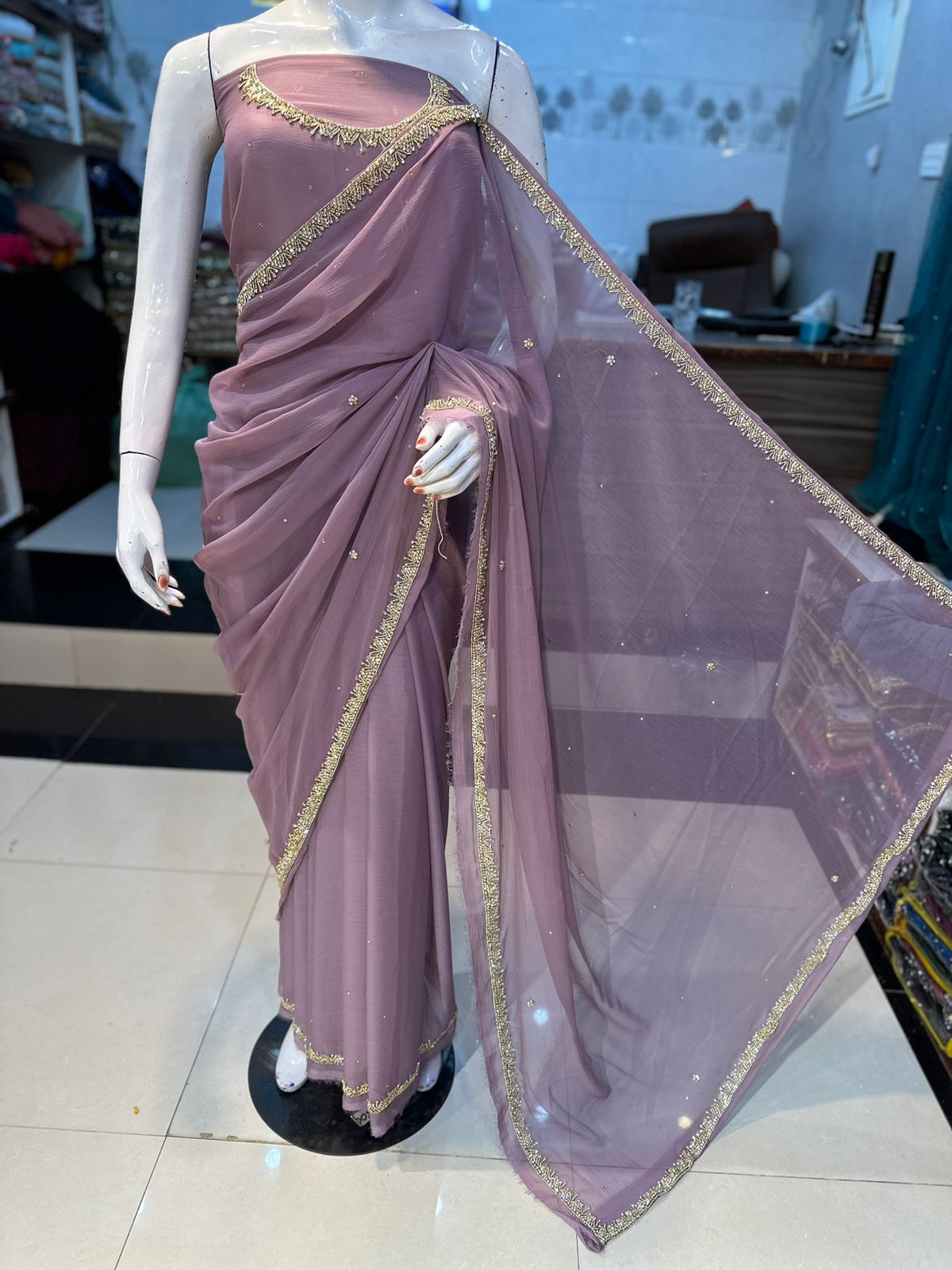 Shifoon stuff handmade Saree