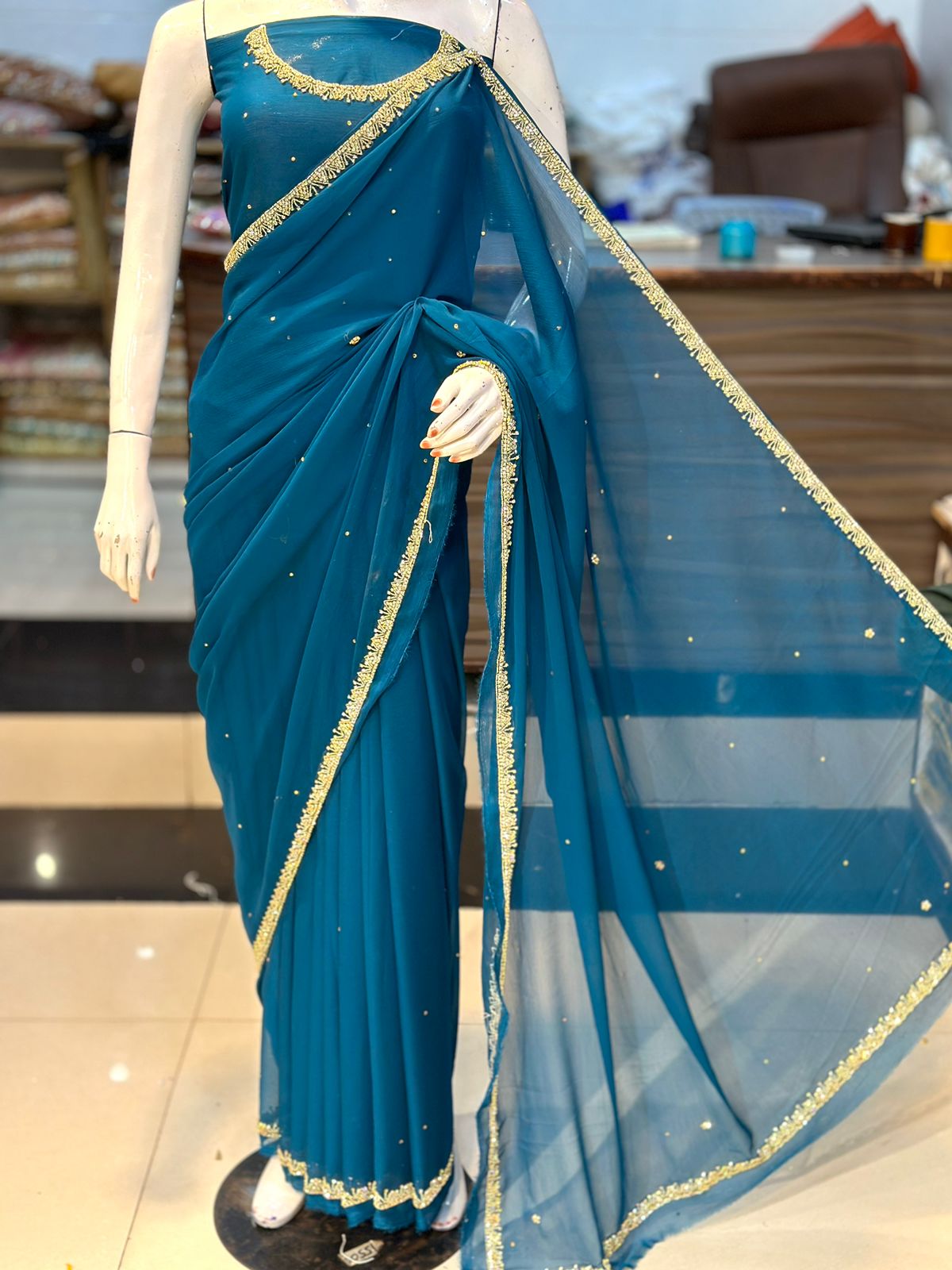 Shifoon stuff handmade Saree