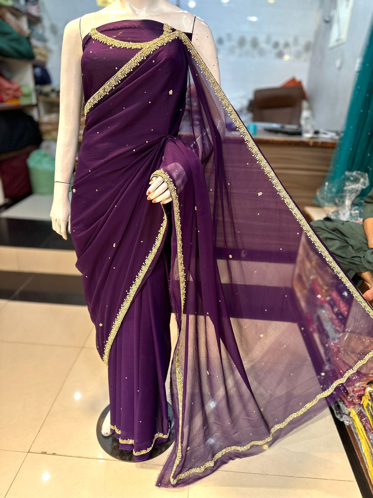 Shifoon stuff handmade Saree