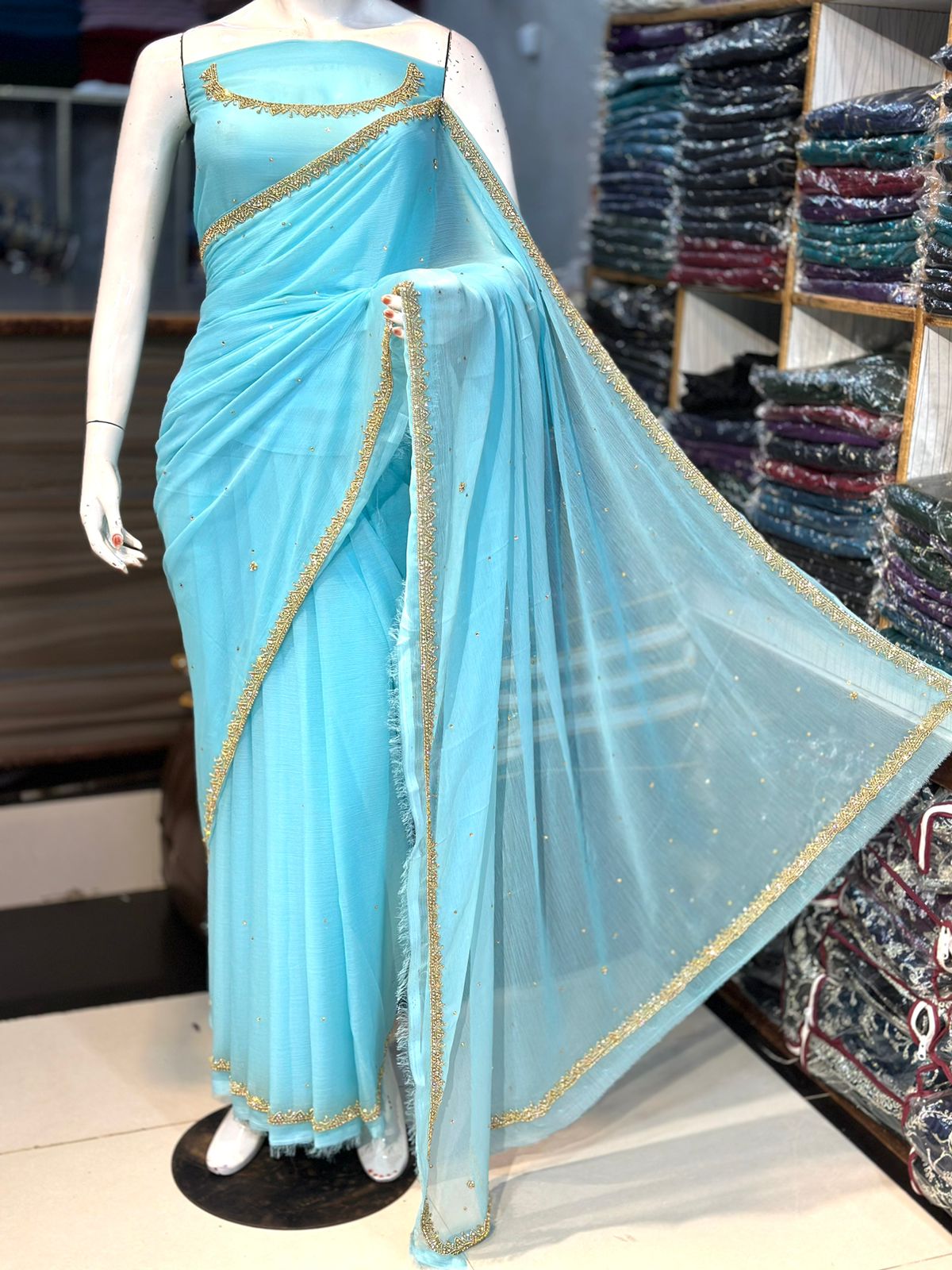 Shifoon stuff handmade Saree