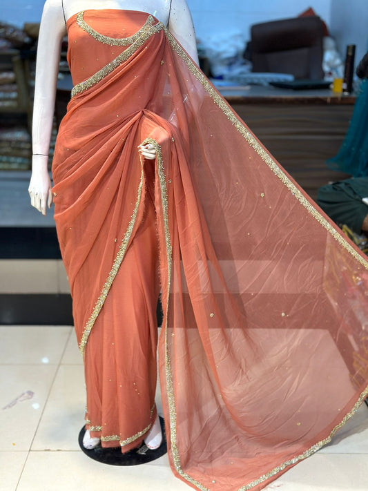 Shifoon stuff handmade Saree