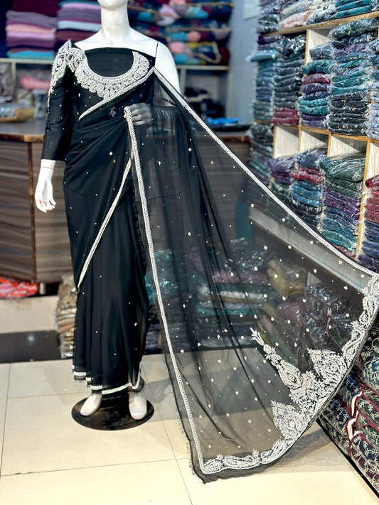 Handmade shifoon stuff Saree