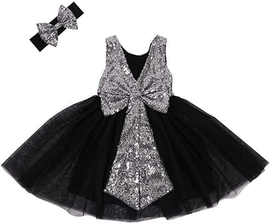 Baby Black & Silver Sequin Party Dress