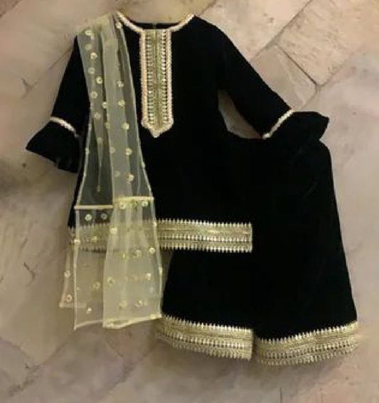 Elegant Black & Gold Velvet Suit